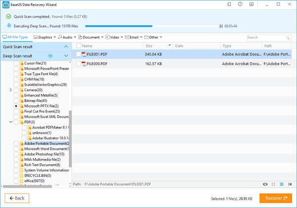 EaseUS Data Recovery Wizard helps to recover formatted PDF files by guiding to choose volume.